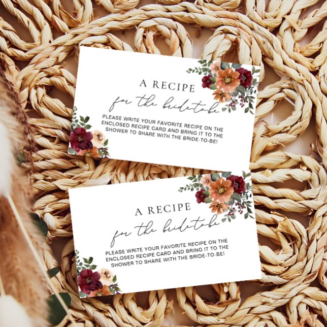 Carte D'accompagnement Automne Terracotta Bourgogne Floral Bridal Recette (Créateur téléchargé)