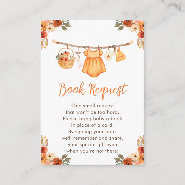 Carte D'accompagnement Automne Vêtements Ligne Fille Baby shower Demande  (Devant)