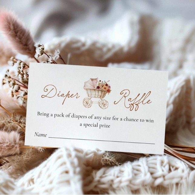 Carte D'accompagnement Autumn Burgundy Floral Diaper Raffle Ticket  (Rustic Fall Burgundy Floral Diaper Raffle Ticket)
