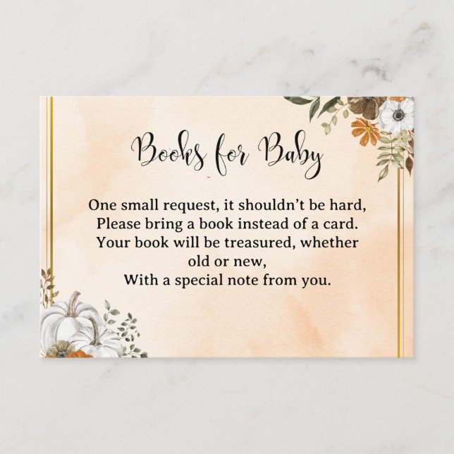 Carte D'accompagnement Autumn Floral “Books for Baby” Card – Peach (Devant)