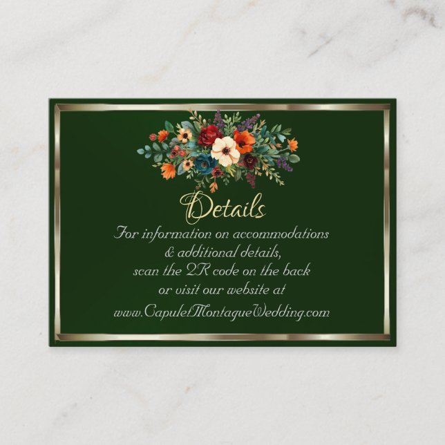 Carte D'accompagnement Autumn Floral, QR Code - Emerald (Devant)