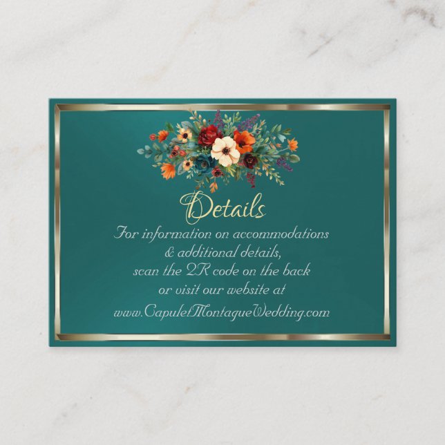 Carte D'accompagnement Autumn Floral, QR Code - Teal (Devant)