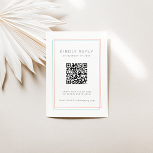 Carte D'accompagnement AVERA Corail moderne et Turquoise QR Code Mariage 