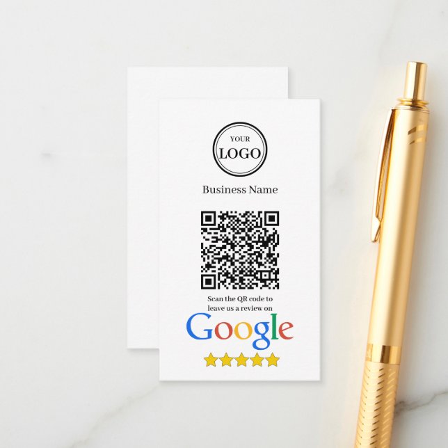 Carte D'accompagnement Avis Google avec code QR et logo de l'entreprise (Devant/Arrière en situation)
