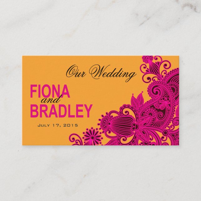 Carte D'accompagnement Aztec Paisley Site Mariage fuschia nectarine (Devant)