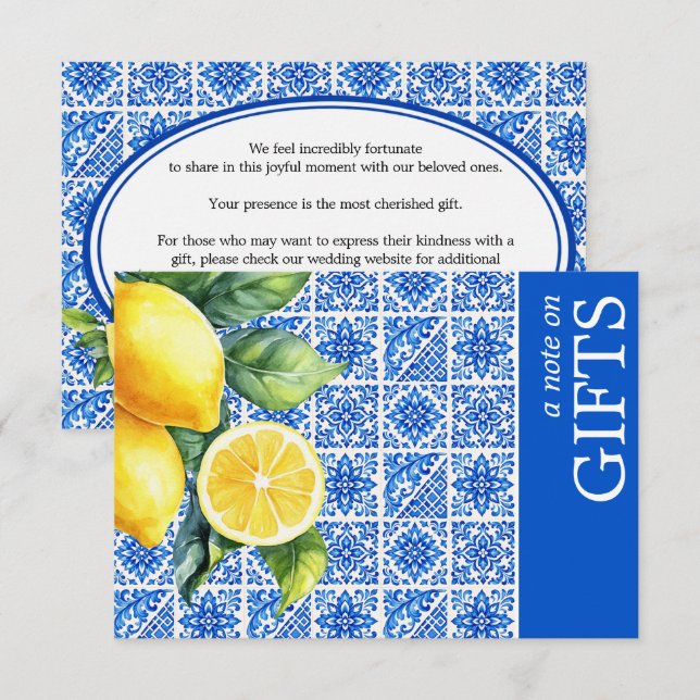 Carte D'accompagnement 💙🍋Azul & Limone Romance Note sur les Cadeaux  (Devant / Derrière)