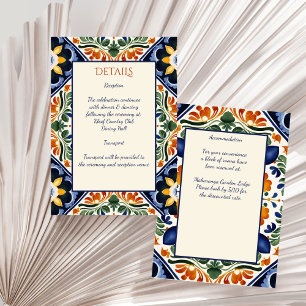 Carte D'accompagnement Azulejo bleu Talavera vintage mariage mexicain