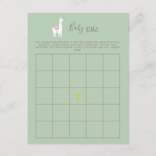 Carte D'accompagnement Baby Bingo Llama Baby shower Garçon Green Jeu