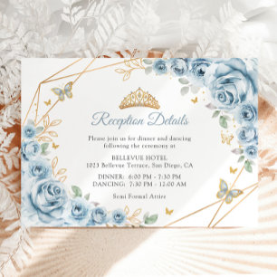 Carte D'accompagnement Baby Blue Gold Floral Quinceanera Détails