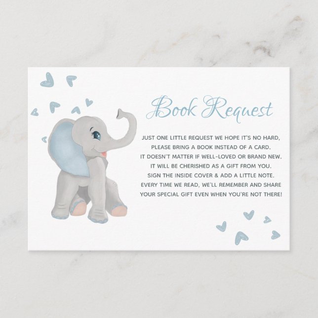 Carte D'accompagnement Baby Blue Grey Elephant Aquarelle Demande de réser (Devant)