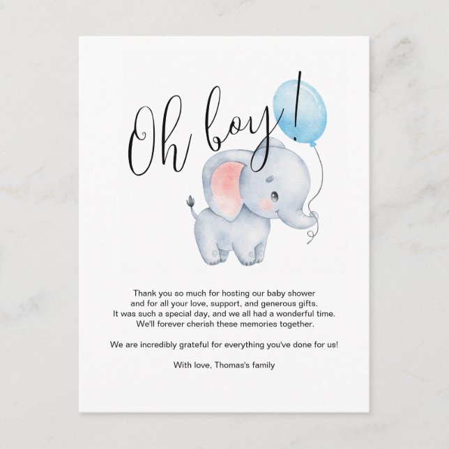 Carte D'accompagnement Baby Elephant & Baby shower Bleu Balloon (Devant)
