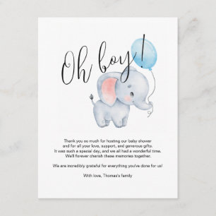 Carte D'accompagnement Baby Elephant & Baby shower Bleu Balloon