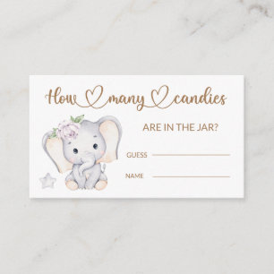 Carte D'accompagnement Baby Elephant Baby shower Devine Combien de bonbon