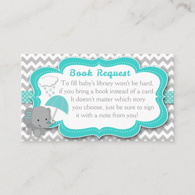 Carte D'accompagnement Baby Elephant Boy Baby shower Turquoise Demande de (Devant)