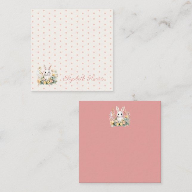 Carte D'accompagnement Baby Girl rose lapin et fleurs (Devant / Derrière)