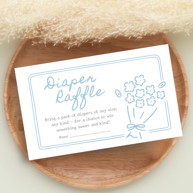 Carte D'accompagnement Baby In Bloom Baby Shower (Blue Hand Drawn Baby in Bloom Baby Shower Diaper Raffle)