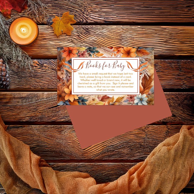 Carte D'accompagnement Baby in Bloom Fall Floral Douche Livres pour bébé (Boho Baby in Bloom Collection "Books for Baby" Baby Shower Insert Enclosure Card - Terracotta)