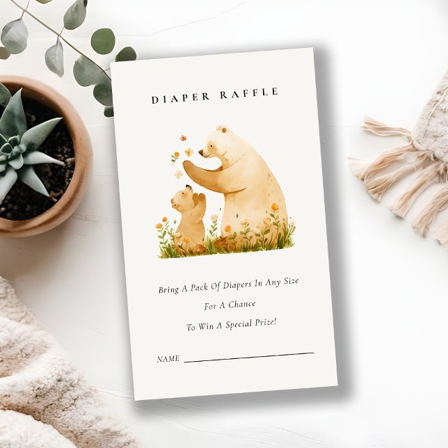 Carte D'accompagnement Baby Maman Ours Neutal Baby shower Déchets Raffle (Créateur téléchargé)