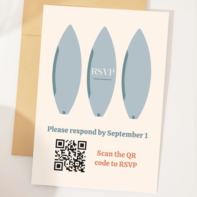Carte D'accompagnement "Baby on board" Baby shower de surf de plage RSVP (blue surfboard RSVP card enclosure QR code baby shower birthday "the big one" "baby on board")