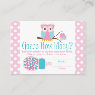 Carte D'accompagnement Baby shower à bouteille de Chouette rose Guesser J
