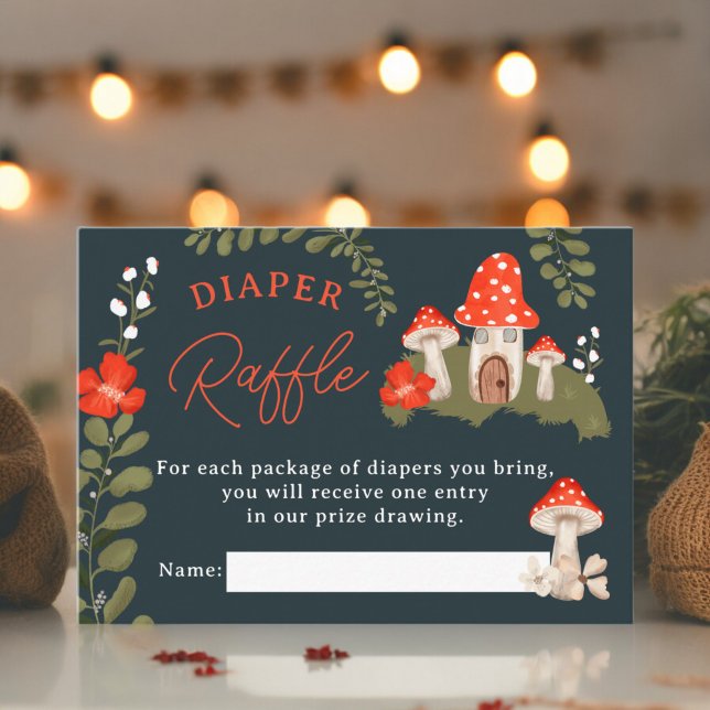 Carte D'accompagnement Baby shower à fleurs de champignon de bois tombola (Woodland mushroom floral baby shower diaper raffle enclosure card)