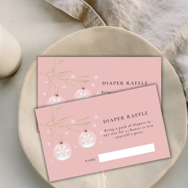 Carte D'accompagnement Baby shower à neige rose Hiver Raffin à couche (Pink Winter Snowflake Baby Shower Diaper Raffle Enclosure Card)
