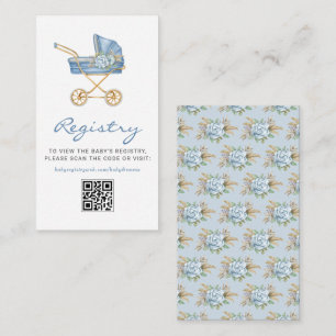 Carte D'accompagnement Baby shower à poussette Vintage bleu QR Code Regis