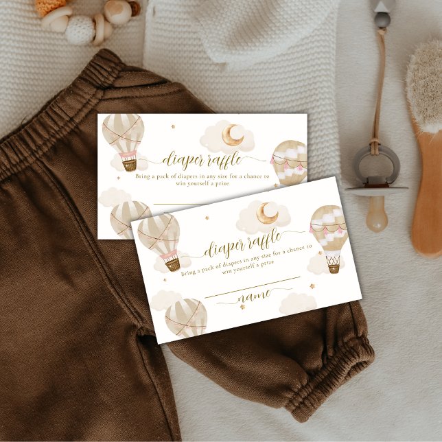 Carte D'accompagnement Baby shower à rayonnages à air chaud neutre (Neutral Hot Air Balloon Diaper Raffle Baby Shower Enclosure Card)