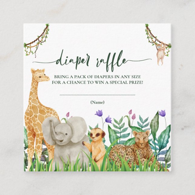 Carte D'accompagnement baby shower animal Safari lunettes Raffle (Devant)