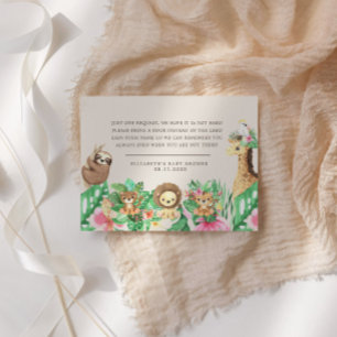 Carte D'accompagnement Baby shower Animaux Safari mignons