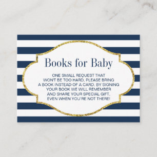 Carte D'accompagnement Baby shower Apporter un livre Marine Bleu Stripes