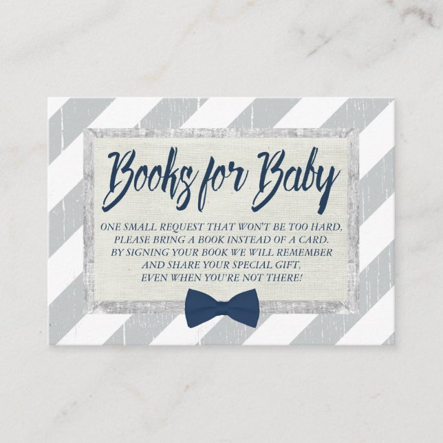 Carte D'accompagnement Baby shower Apportez un livre Boy Marine Bow Crava (Devant)