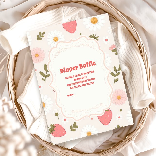 Carte D'accompagnement Baby shower aux fraises | Berry Diapper Raffle (Créateur téléchargé)