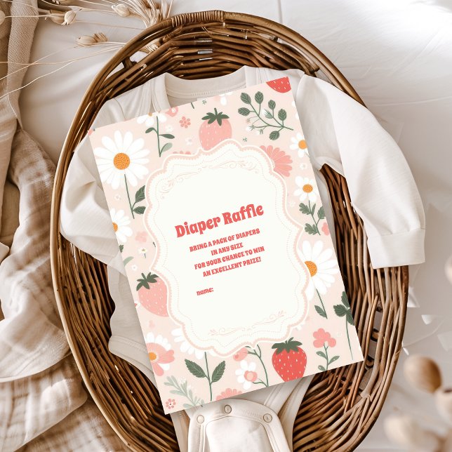 Carte D'accompagnement Baby shower aux fraises | Berry Diapper Raffle (Créateur téléchargé)