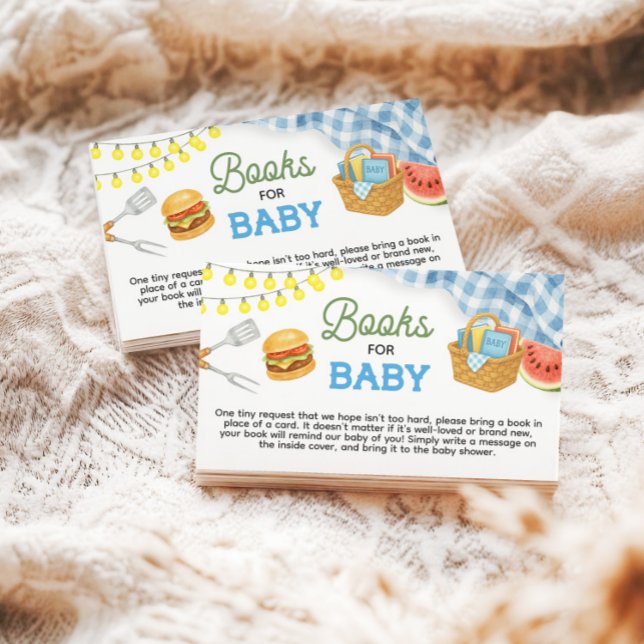 Carte D'accompagnement Baby shower BBQ Bleu Livres pour bébé (Blue BBQ Baby Shower Books for Baby Enclosure Card)
