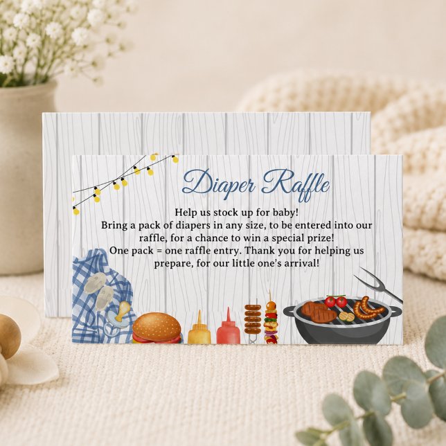 Carte D'accompagnement Baby Shower BBQ Tirage de Couches (baby shower boy backyard bbq barbecue barbeque bun in the oven burgers on the grill)