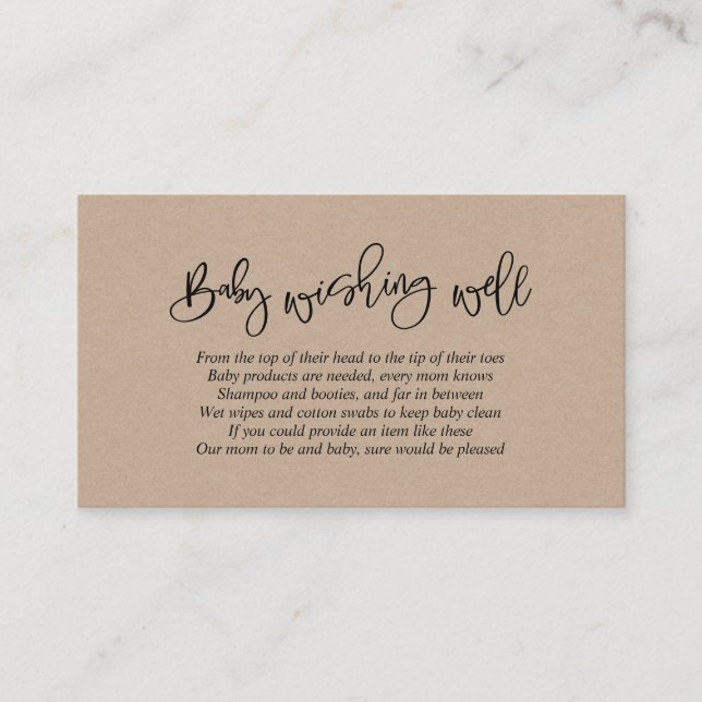 Carte D'accompagnement Baby shower, Bien Envie, Script Kraft Créatif (Devant)