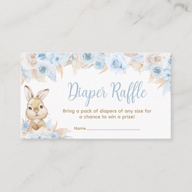 Carte D'accompagnement Baby shower Bleu Boho Bunny Raffin de couche (Devant)