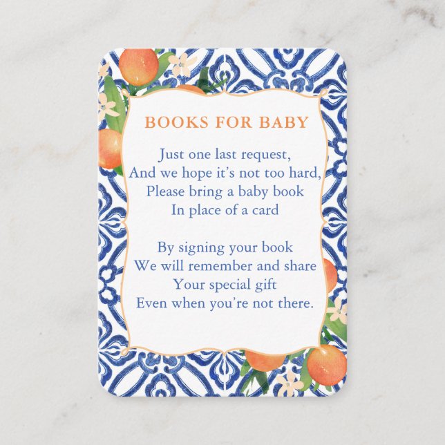 Carte D'accompagnement Baby shower Bleu Classique Orange Apporter Un Livr (Devant)