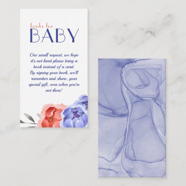 Carte D'accompagnement Baby shower Bleu Élégant Livres Floraux Pour Bébé (Devant / Derrière)