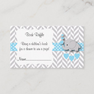 Carte D'accompagnement Baby shower bleu, gris blanc Eléphant Livre Raffle