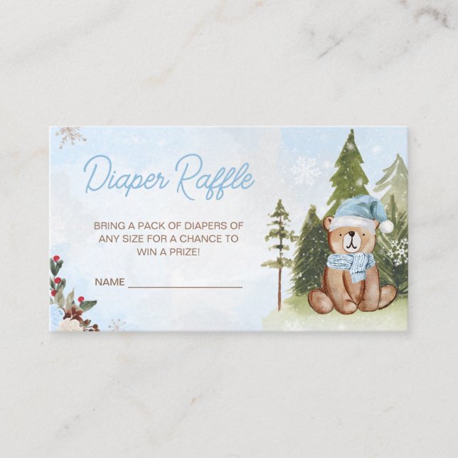 Carte D'accompagnement Baby shower Bleu Hiver Bois Raffin de couche (Devant)
