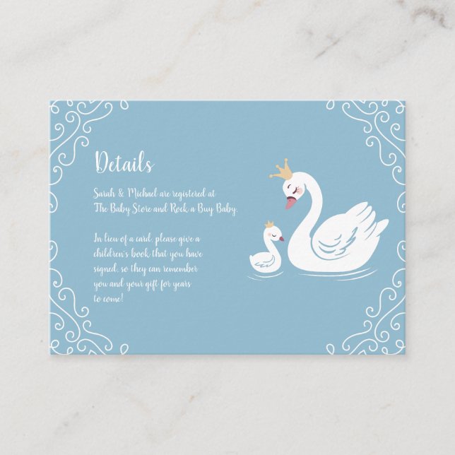 Carte D'accompagnement Baby shower Blue Boy Swan (Devant)