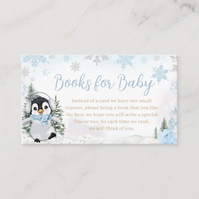 Carte D'accompagnement Baby shower Blue Winter Penguin Livres pour bébé (Devant)