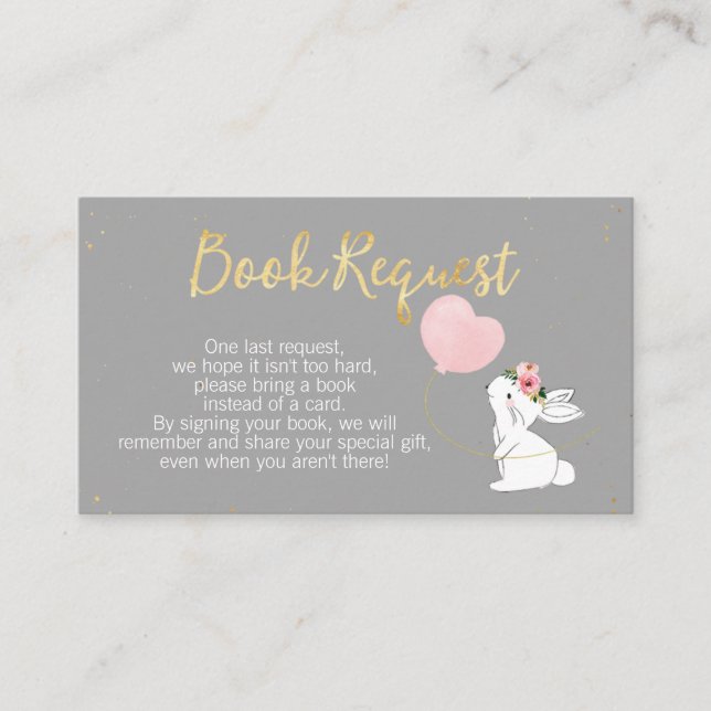 Carte D'accompagnement Baby shower Bunny rose Gris Demande de carnet Insé (Devant)
