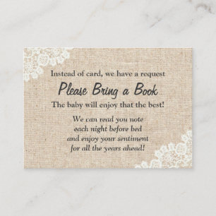 Carte D'accompagnement Baby shower Burlap & Lace Livre Demande Insérer