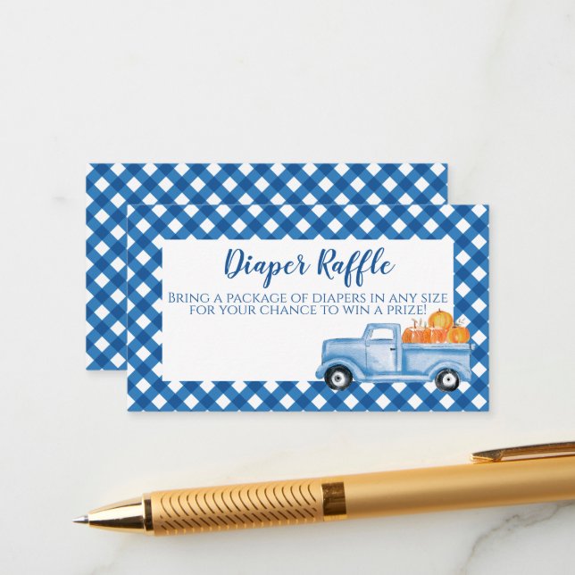 Carte D'accompagnement Baby shower citrouille bleu Plaid Truck Diaper Raf (Devant/Arrière en situation)