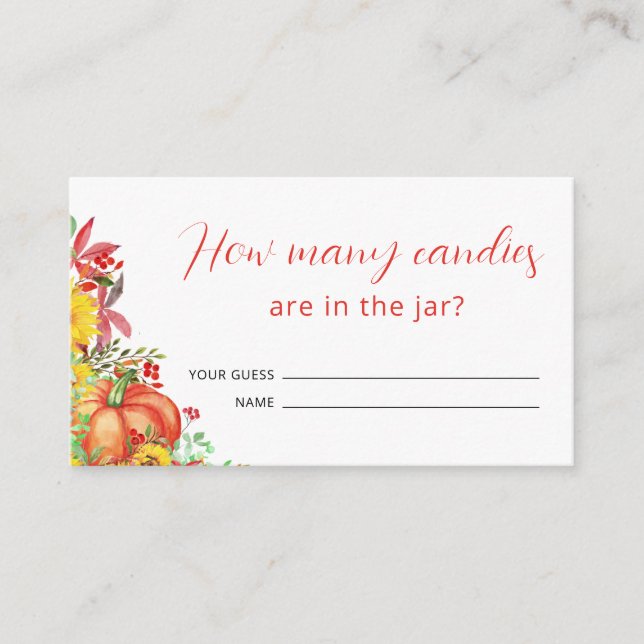Carte D'accompagnement Baby shower citrouille Devine Combien de bonbons (Devant)