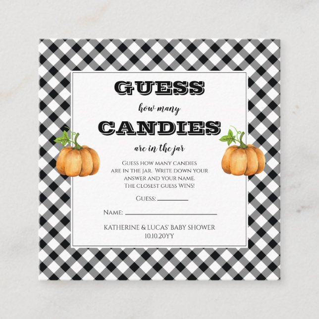 Carte D'accompagnement Baby shower citrouille Guess Candies en Jar Game (Devant)