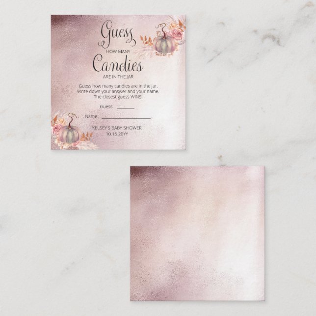 Carte D'accompagnement Baby shower citrouille Guess Candies en Jar Game E (Devant / Derrière)